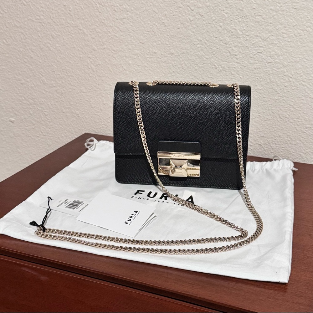 Furla Black Crossbody Bag with Gold Chain